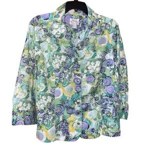 •CHRISTOPHER&BANKS•BLUE & GREEN SCALLOPED HEM 3/4 SLEEVE BUTTON UP BLAZER LARGE